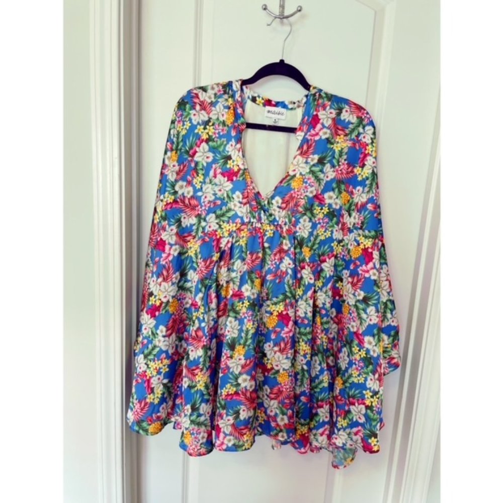 Floral V-Neck Mini Dress - Blue Multi